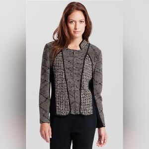 Ming Wang Sapphire Padded Shoulders Mixed Media Zip Up Speckled Jacket XL